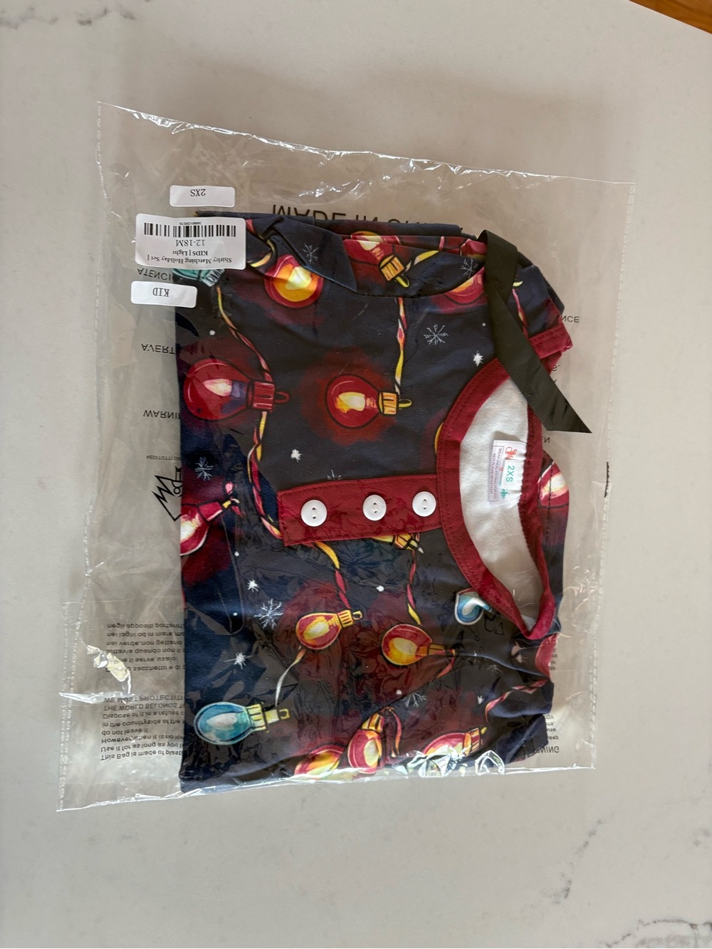 Kids Holiday Light Print Pajama Set - Navy & Red
